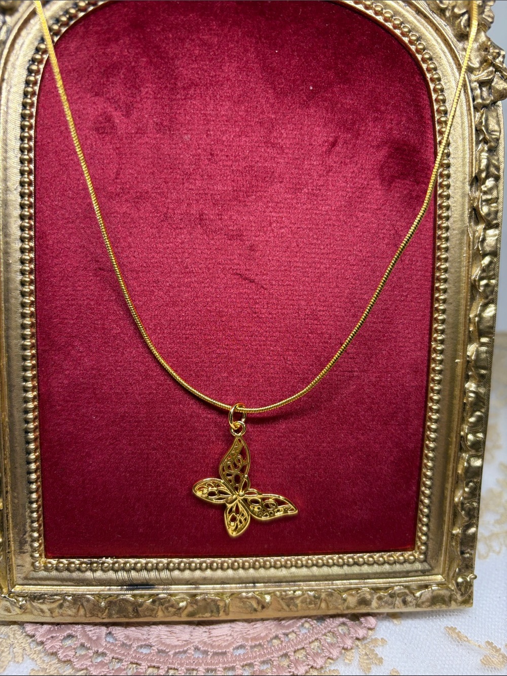 925 Sterling Silver 18K Gold Butterfly Snake Chain Necklace Dainty 16” Estate